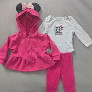 Minnie Mouse Pink Hooded Jacket & Outfit Set - 6 Month